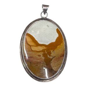 Vintage Signed LARGE Picture Jasper Sterling Silver Oval Pendant Statement 36g